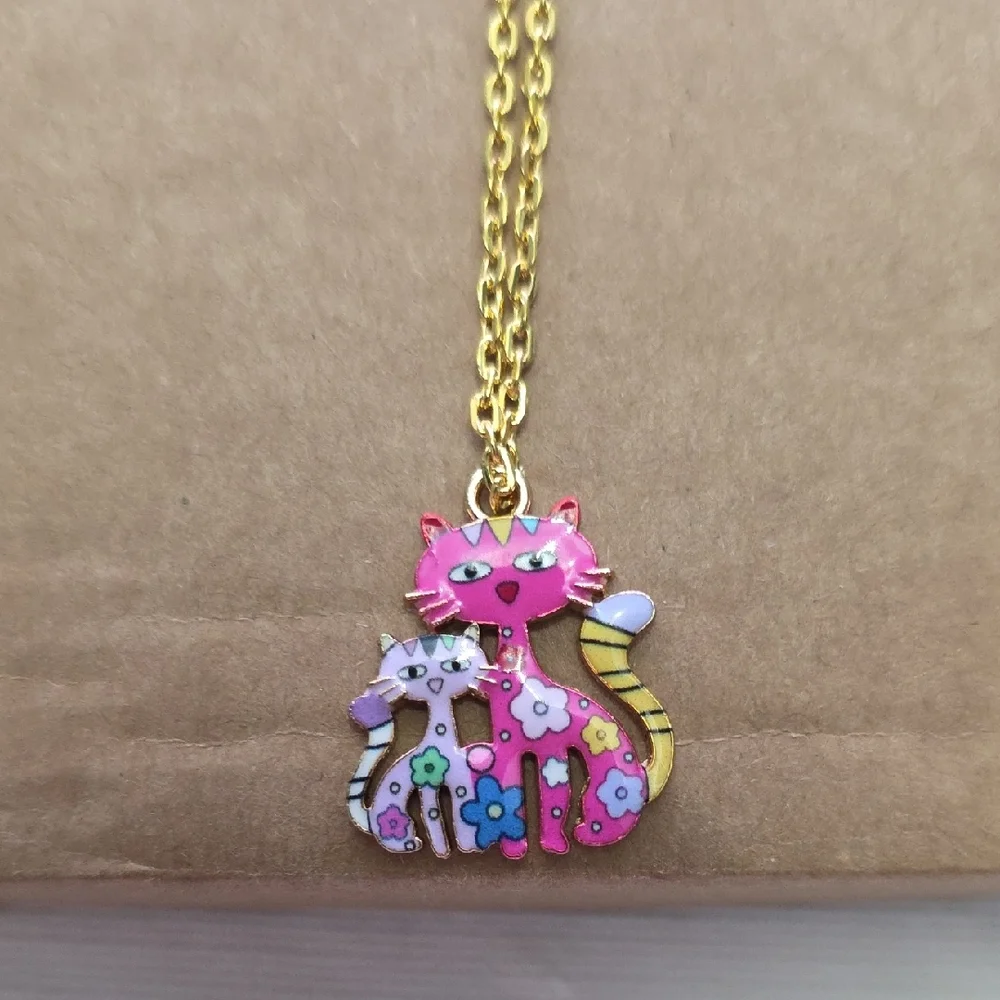 Colorful Cat Pendant Necklace